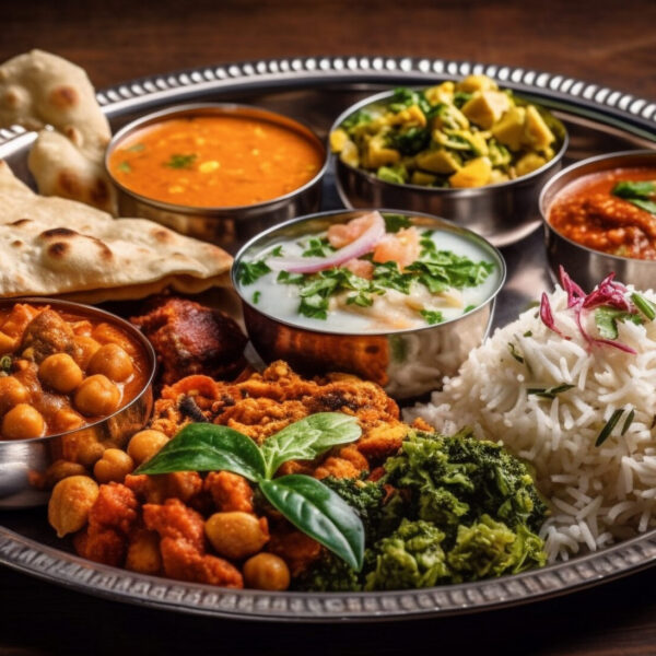 Gourmet bowl with healthy rice, meat, and vegetables generated by artificial intelligence